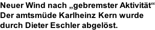 Neuer Wind nach „gebremster Aktivität“ Der amtsmüde Karlheinz Kern wurde  durch Dieter Eschler abgelöst.